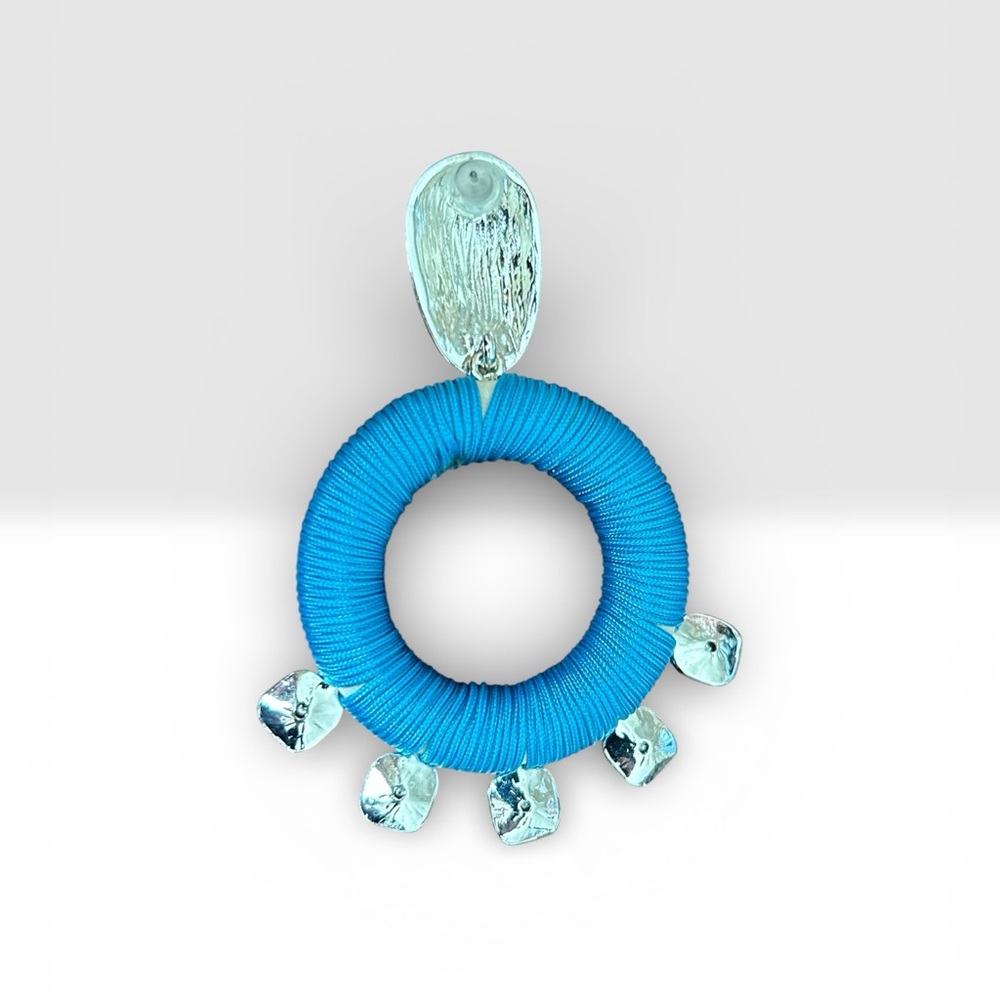 Turquoise Hoop Earrings with Silver Accents by Ashley Stewart - Picture 3 of 4